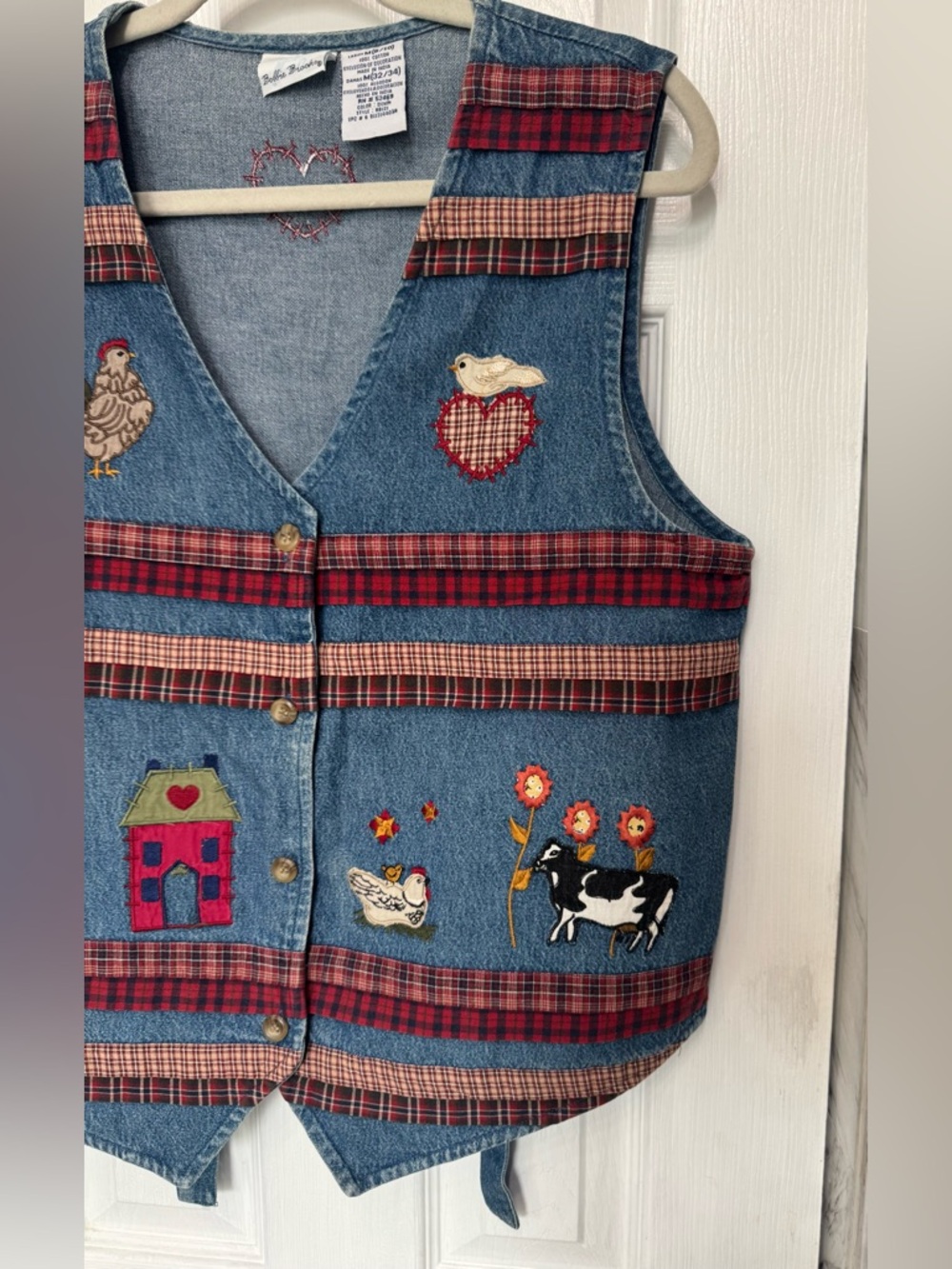 Bobbie Brooks Vintage Embroidered Denim Farm Vest Teacher Country Cottagecore - Picture 6 of 12